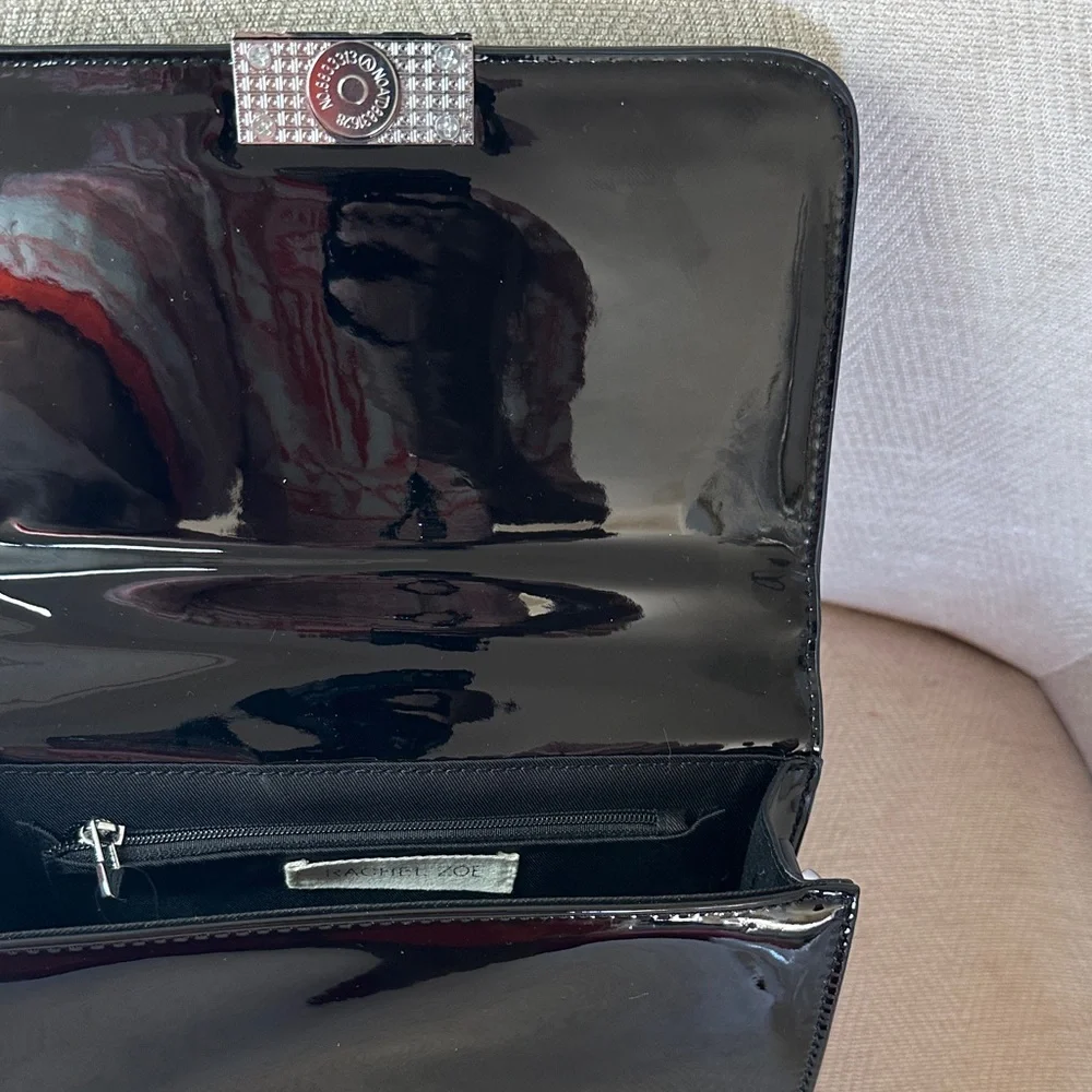 Rachel Zoe Glossy Black Clutch with Crystal Accents